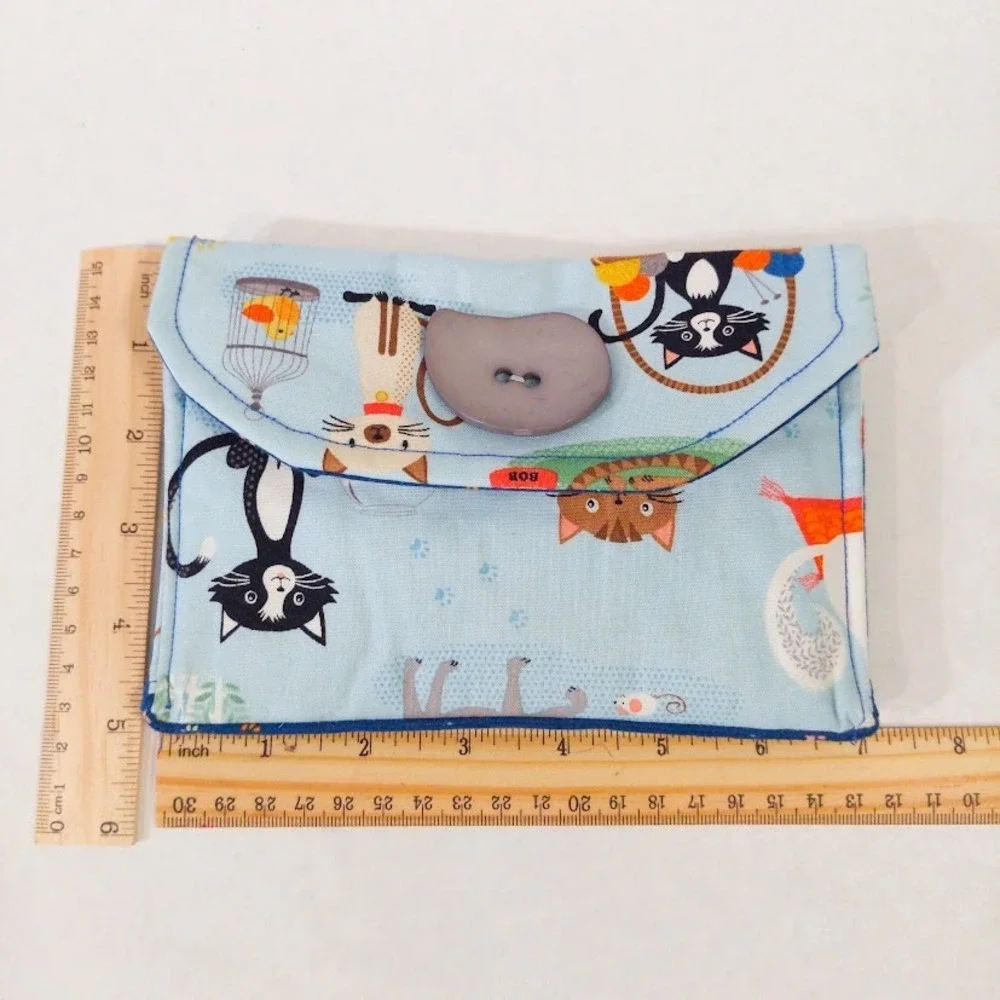 Handmade Fabric Cat Print Crossbody Bag Blue Kitten Paw Print Small Shoulder Bag